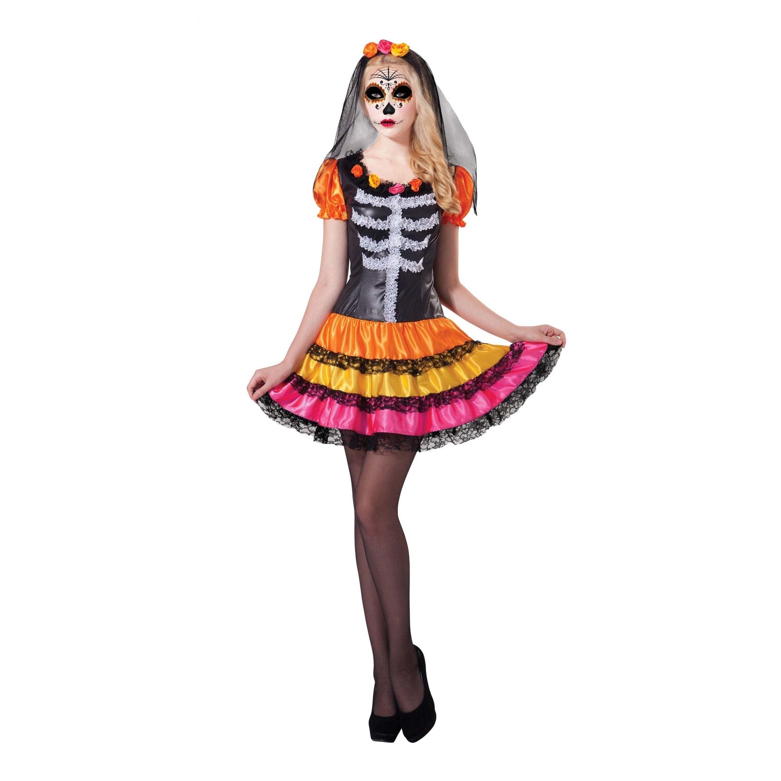 Day Of The Dead Lady Rainbow Adult Costume Female Uk Size 10 14 1