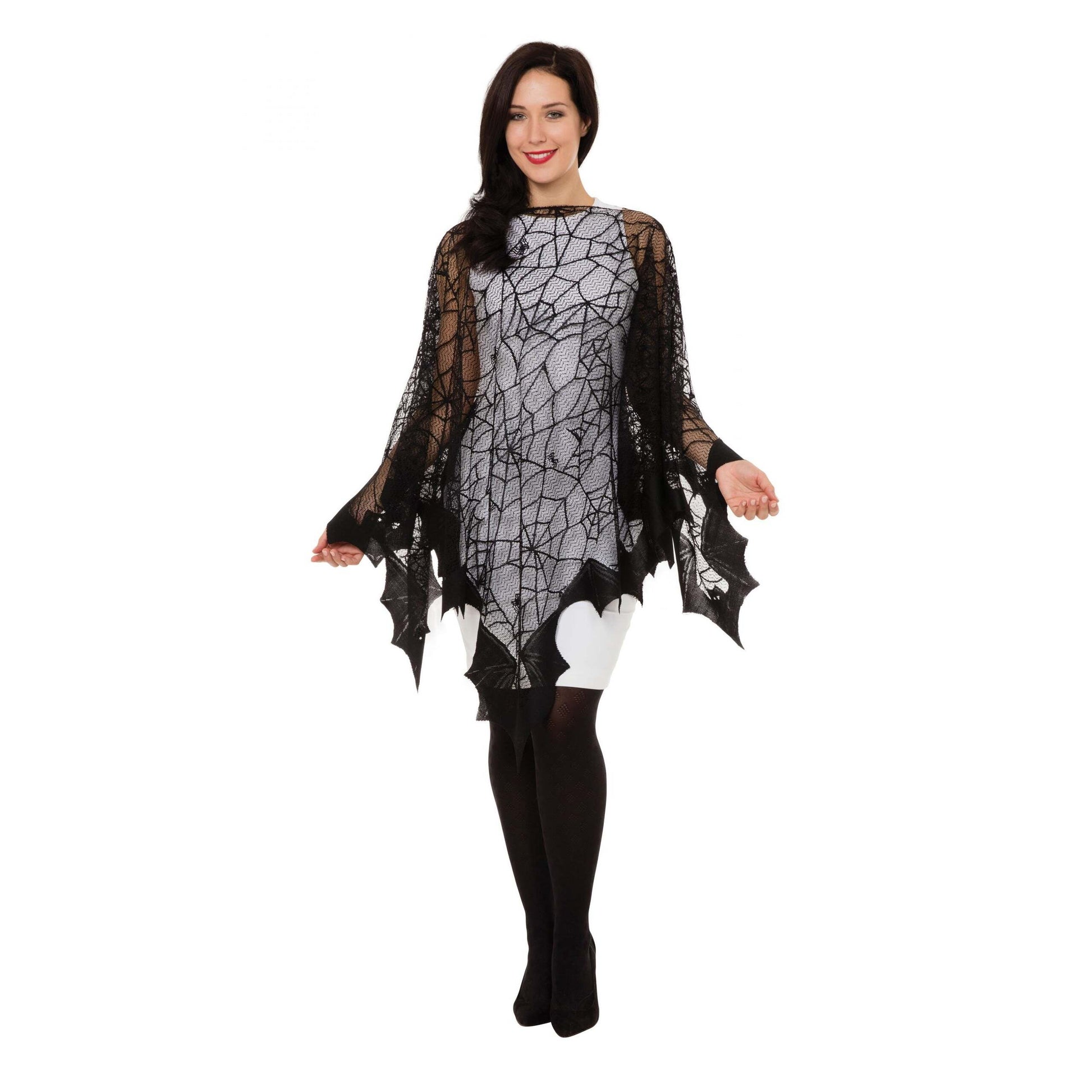 Spiderweb + Bat Fishnet Cape Adult Costume Female 1