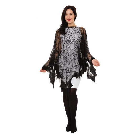 Spiderweb + Bat Fishnet Cape Adult Costume Female 1