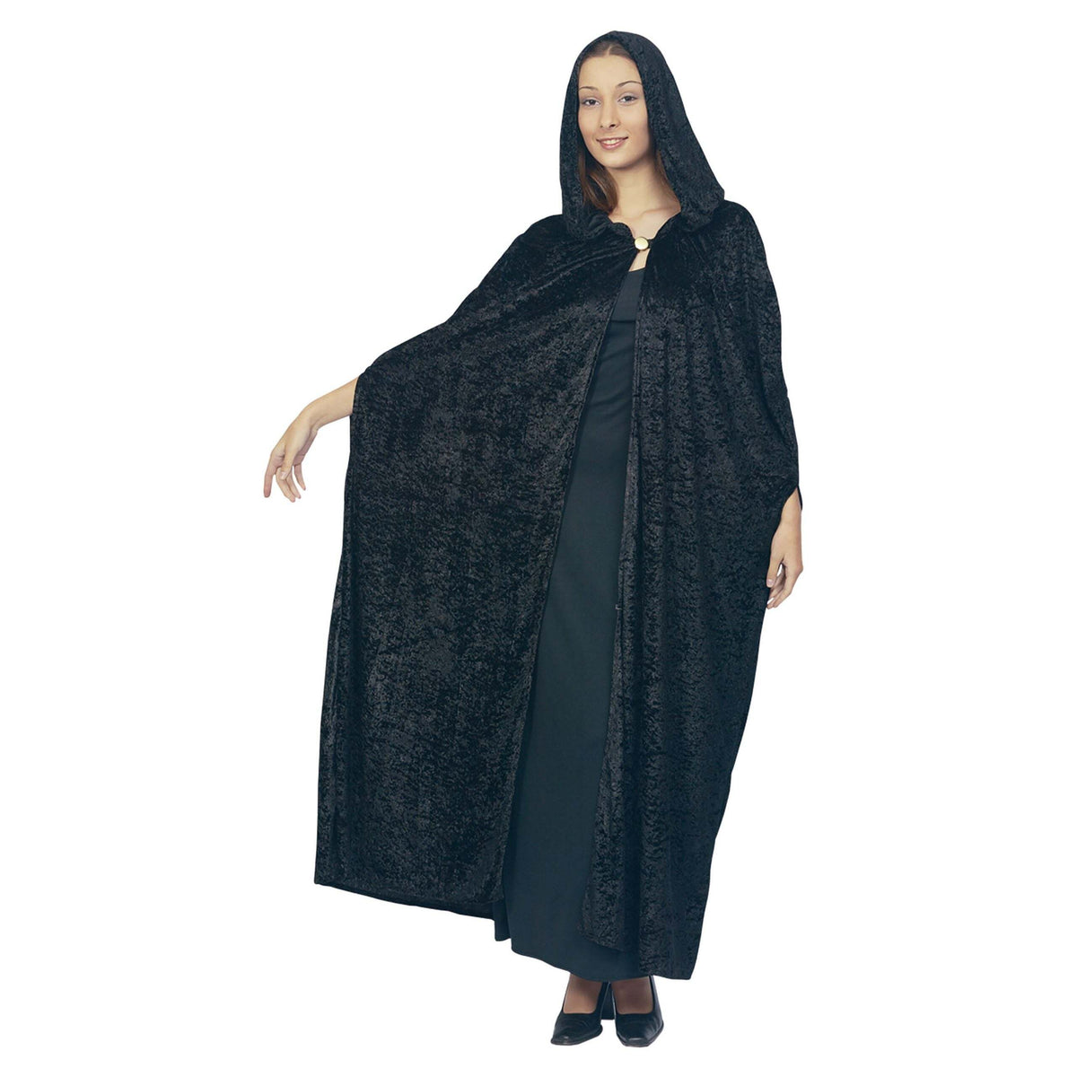Womens Gothic Hooded Velvet Cloak Black Adult Costume Female Halloween 1