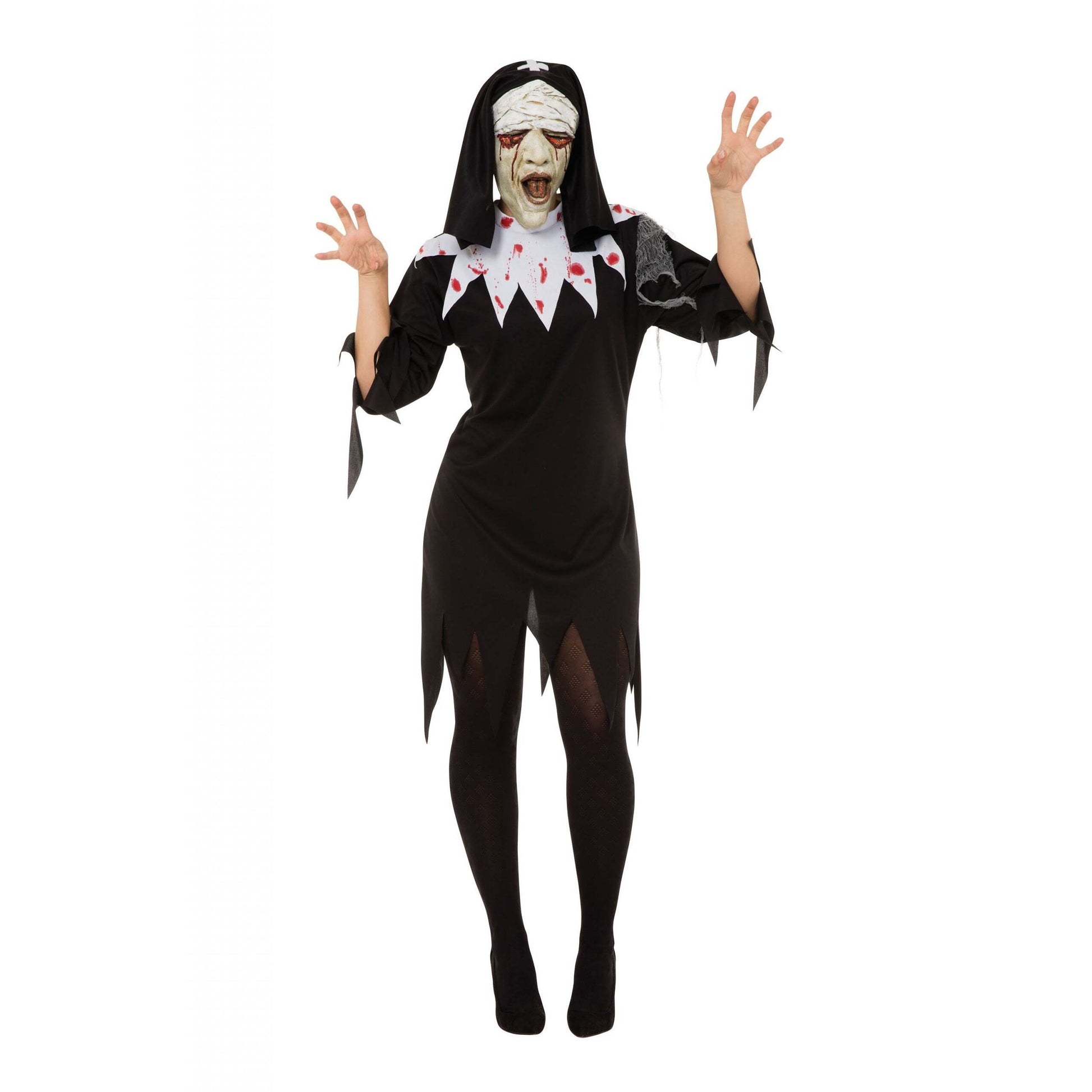 Zombie Nun Habit + Mask Adult Costume Female Uk Size 10 14 1