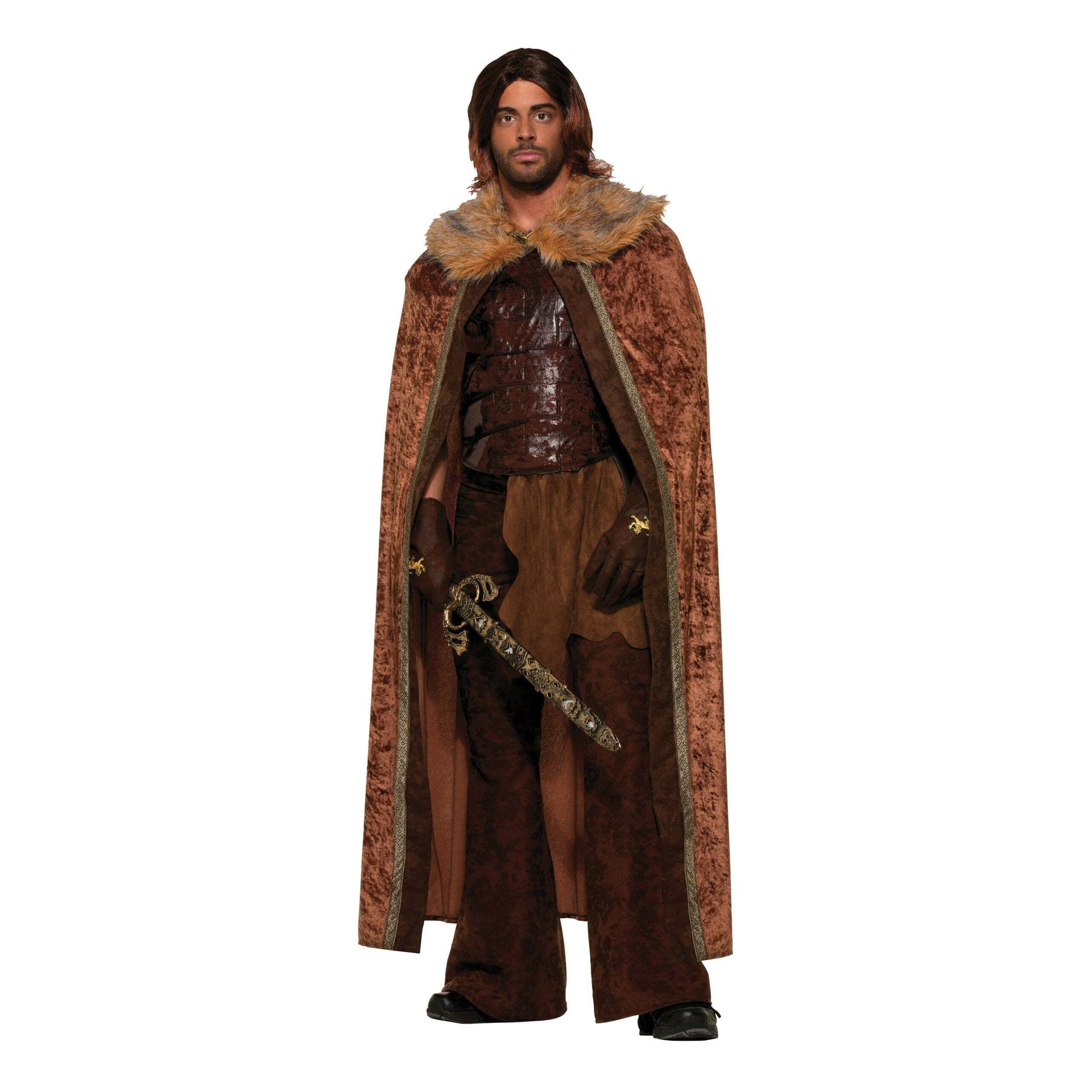 Mens Faux Fur Trimmed Cape Brown Male Adult Costume Halloween 1