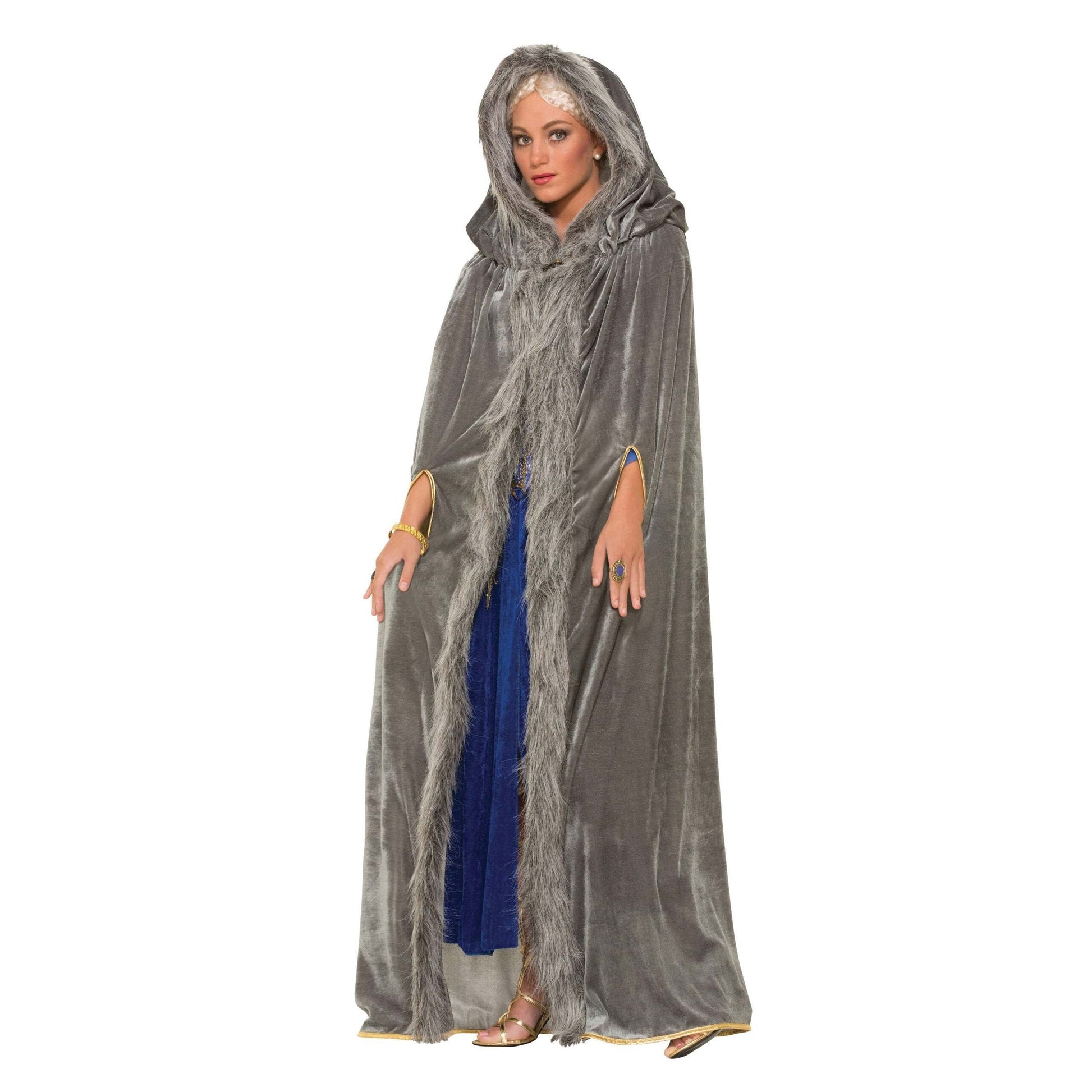 Womens Faux Fur Trimmed Cape Grey Female Adult Costume Halloween 1
