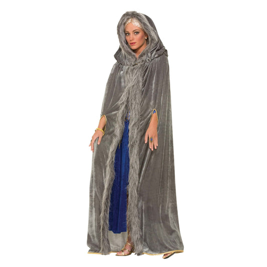 Womens Faux Fur Trimmed Cape Grey Female Adult Costume Halloween 1