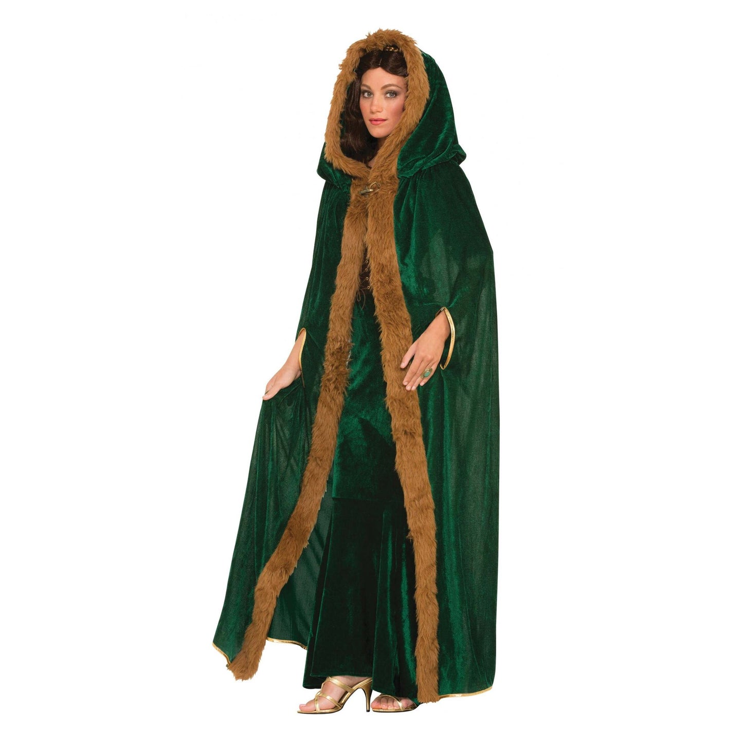 Womens Faux Fur Trimmed Cape Green Female Adult Costume Halloween 1