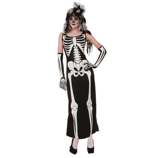 Womens Skeleton Long Dress Robe Adult Costume Female Halloween 1