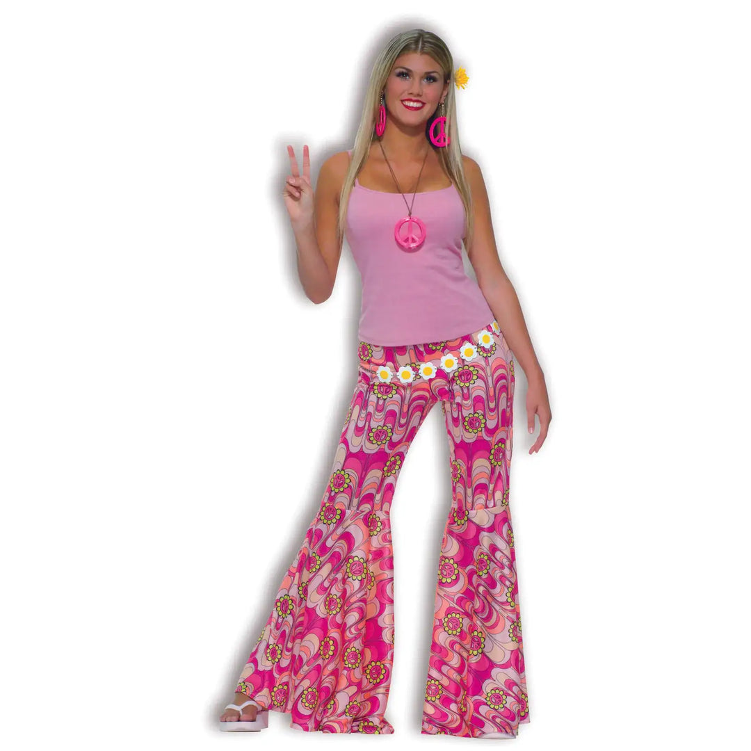 Flower Power Bell Bottom Trousers Adult Hippy Costume 1