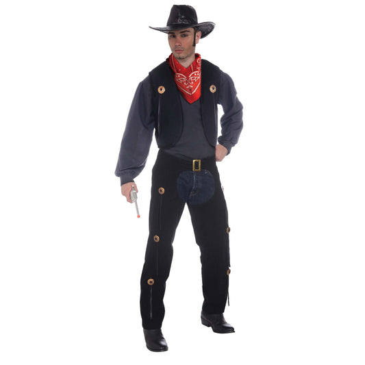 Mens Cowboy Vest + Chaps Set Adult Costume Male Halloween 1
