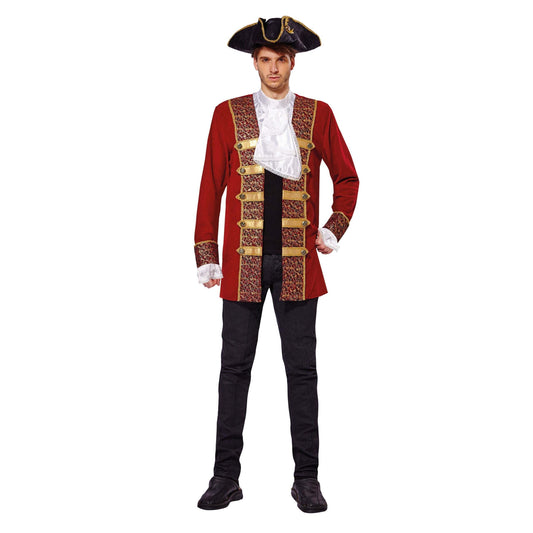 Pirate Coat Red With Attached Cuffs Jabot Adult Costume Chest Size 44" 1