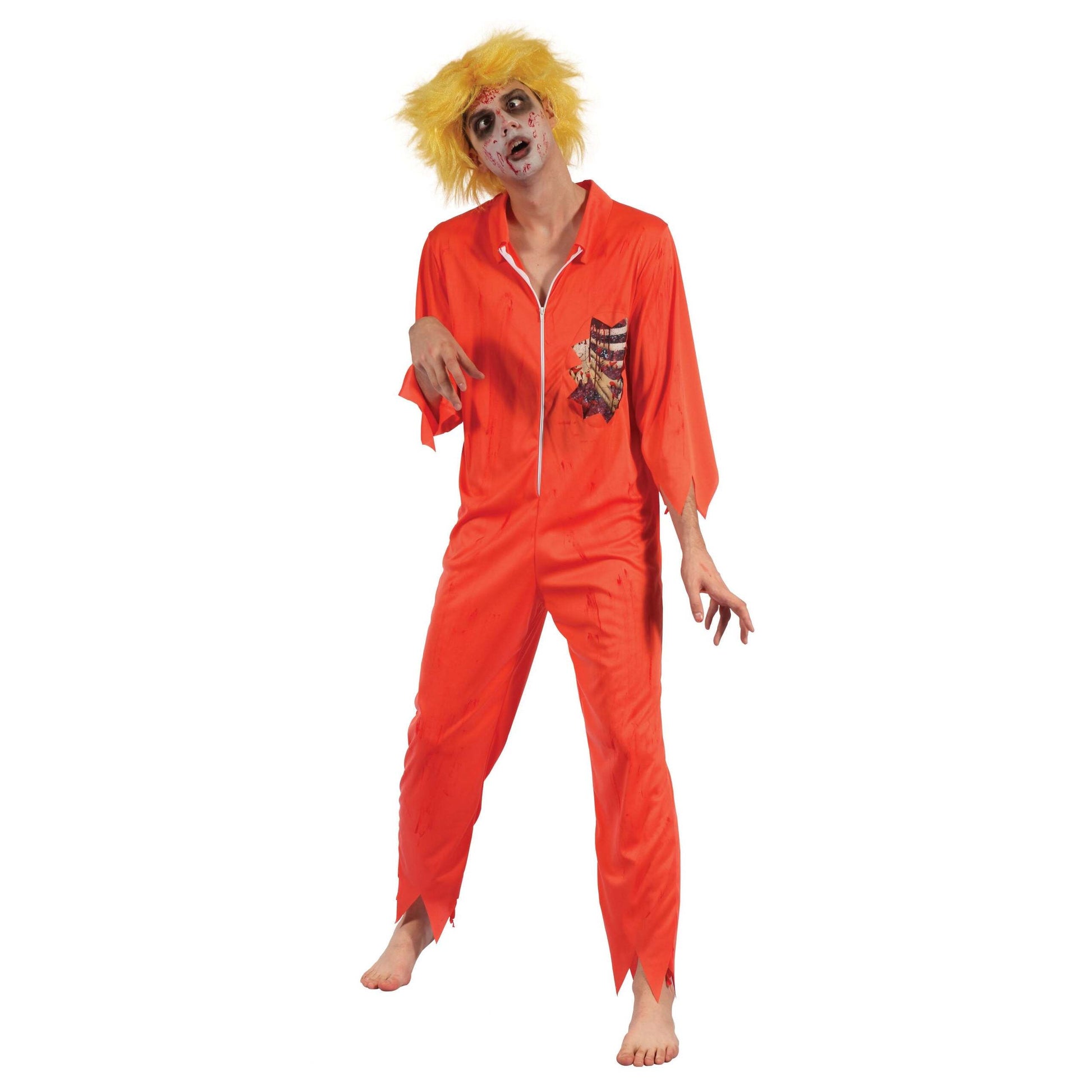 Zombie Prisoner Man Orange Boiler Suit Adult Costume Chest Size 44" 1