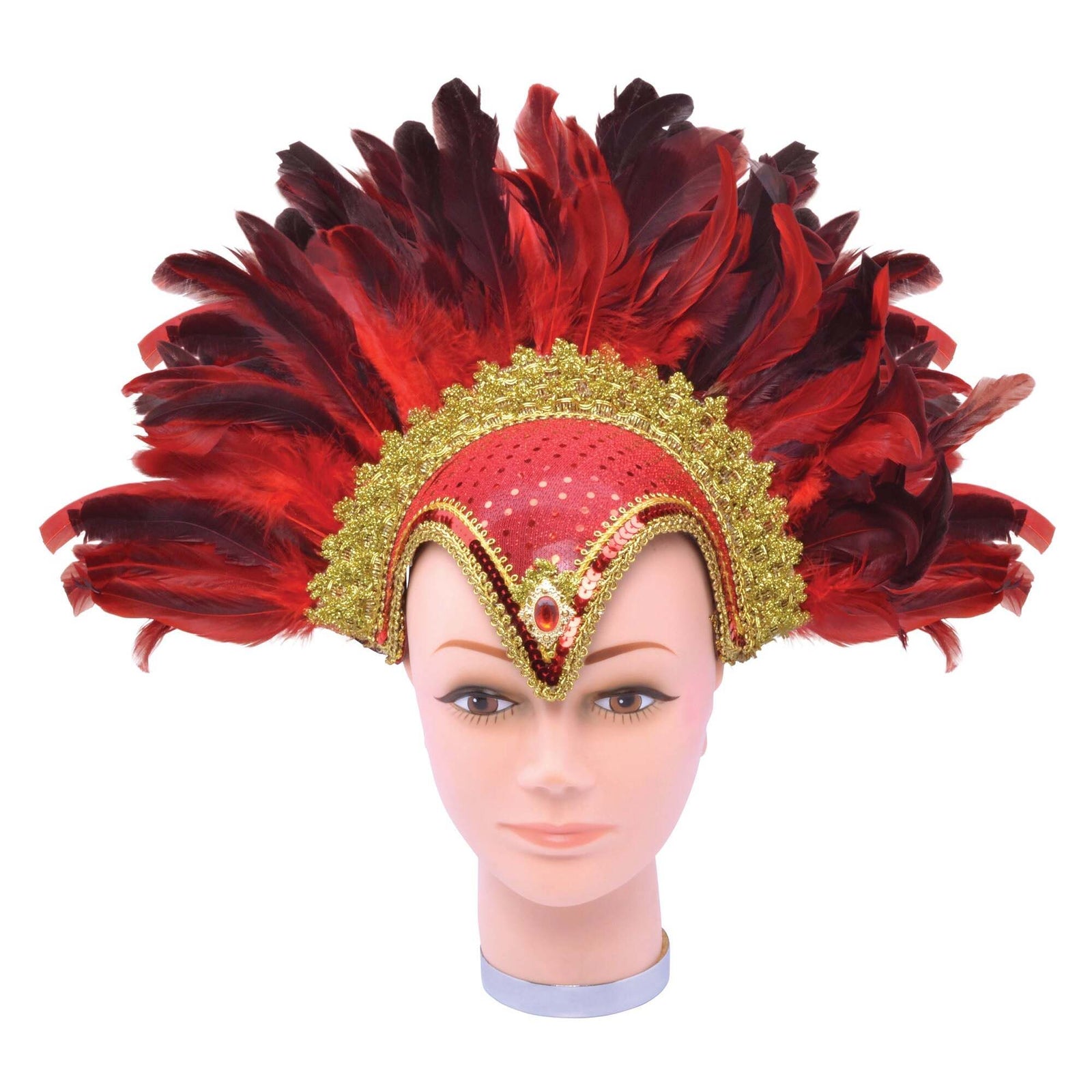 Red Feather Helmet with Gold Jewel and Plume 1