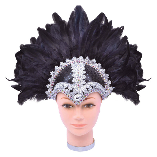 Black Feather Helmet with Silver Jewel and Braiding Plume 1