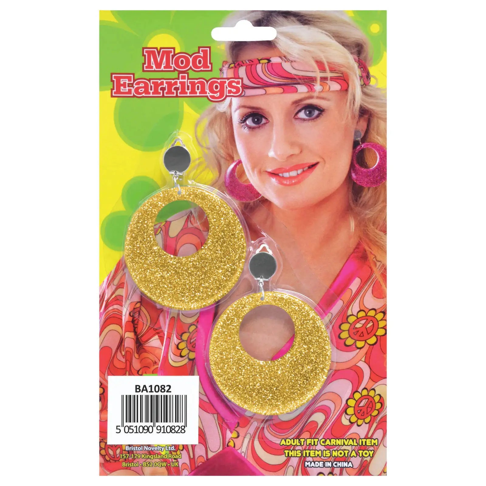 Gold Mod Glitter Ear Rings Costume Accessory 1