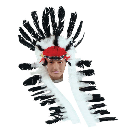 Native American Inspired Mens Indian Headress Black White Costume Accessories Male Halloween 1