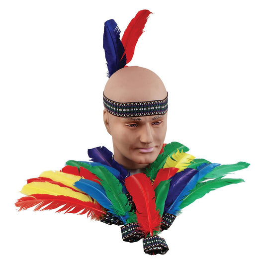 Native American Inspired Indian Headband 2 Feathers Costume Accessory 1