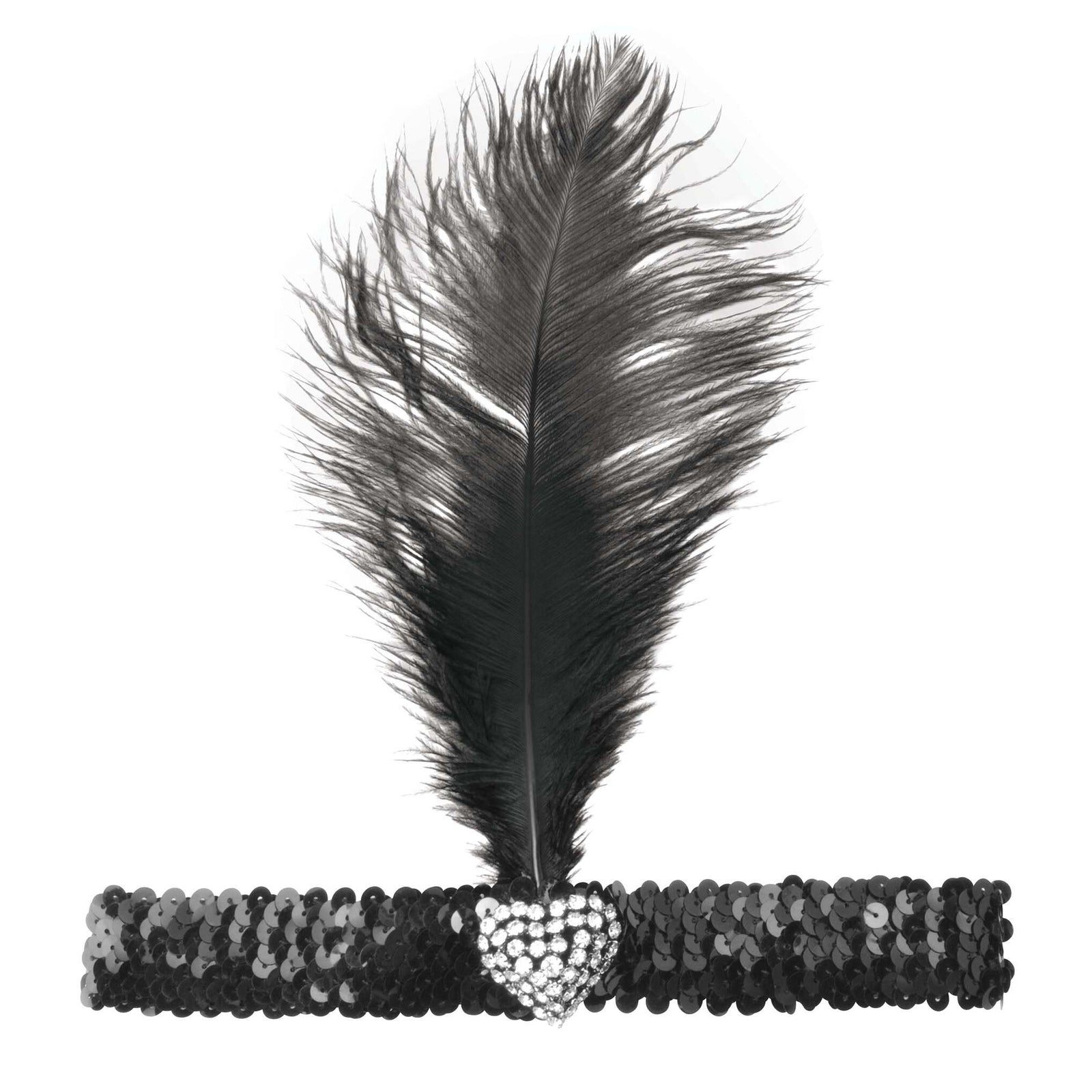 Black Flapper Headband With Crystal Heart Costume Accessory 1