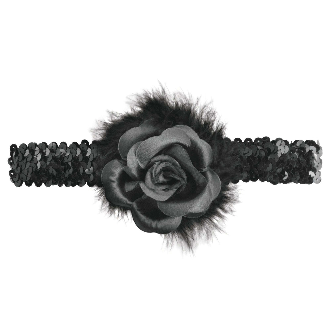 Black Flapper Headband with Rose Boa Costume Accessory 1