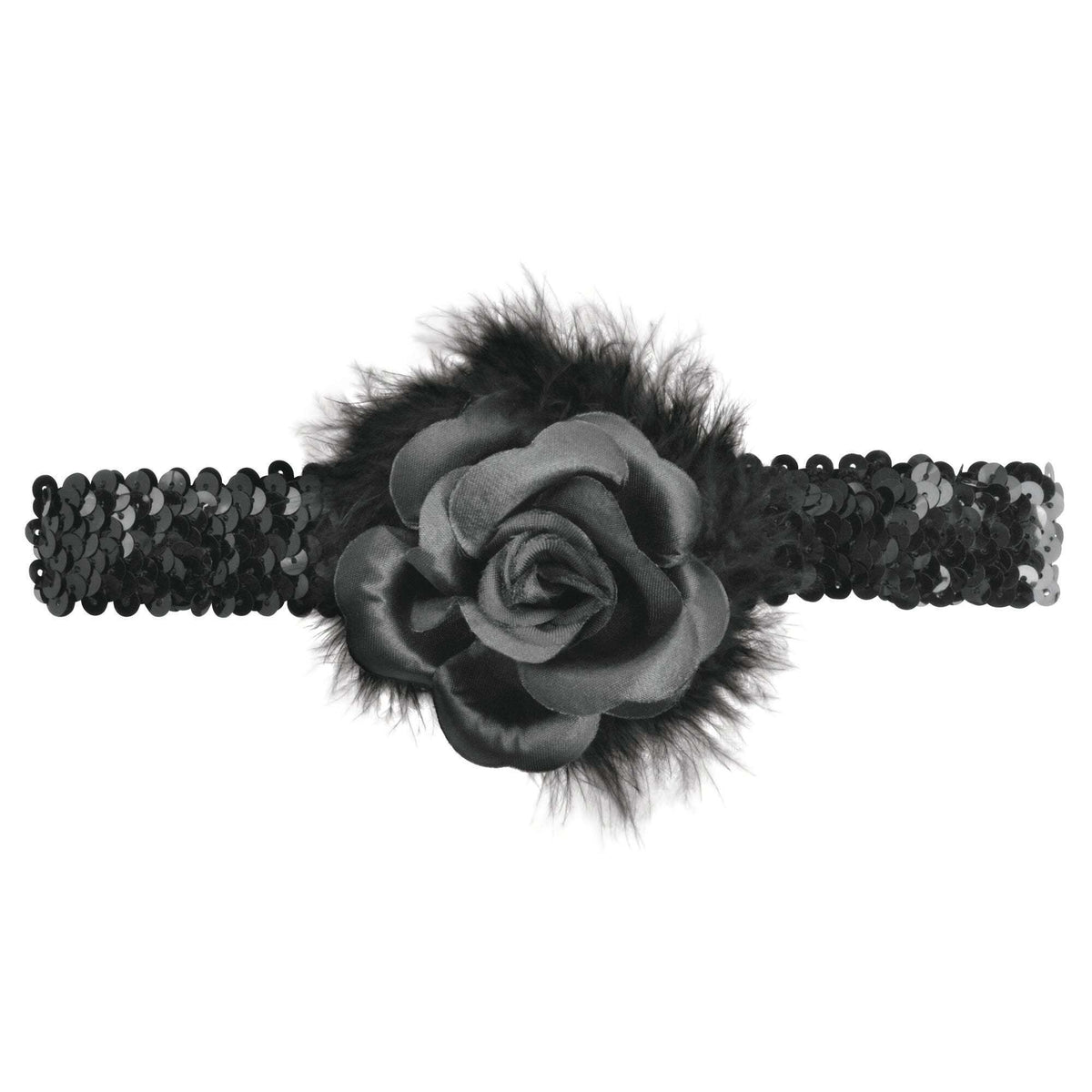 Black Flapper Headband with Rose Boa Costume Accessory 1