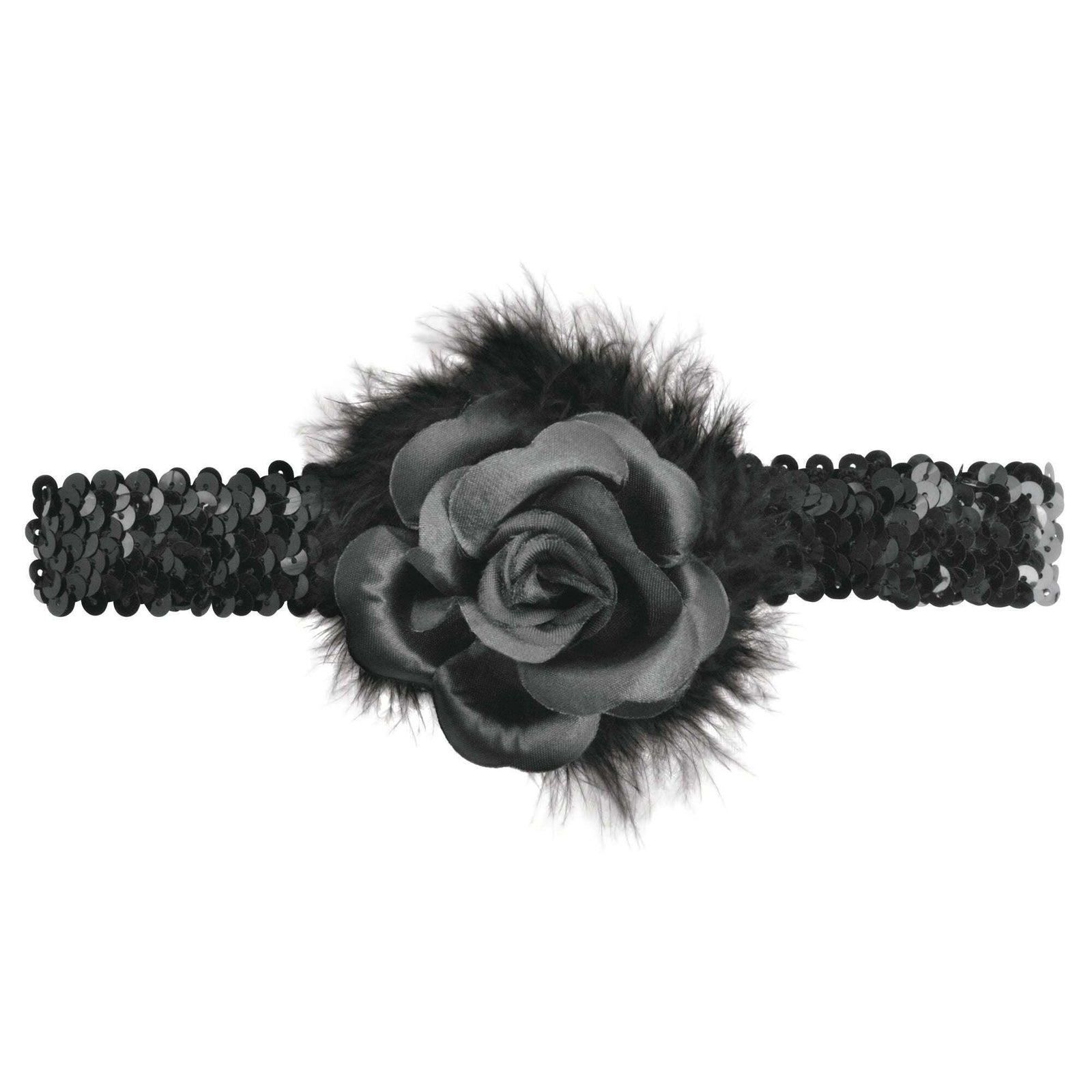 Black Flapper Headband with Rose Boa Costume Accessory 1