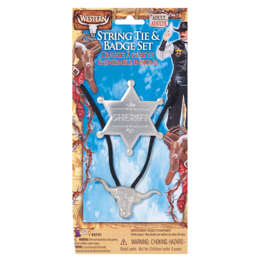 Mens Cowboy String Tie + Badge Costume Accessories Male Halloween 1