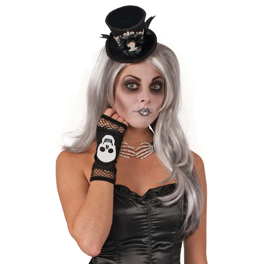 Womens Skeleton Fingerless Fishnet Gloves Costume Accesories Female Halloween 1