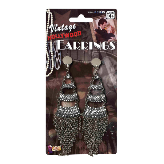 Womens Rhinestone + Chain Earrings Vintage Costume Accessories Female Halloween 1