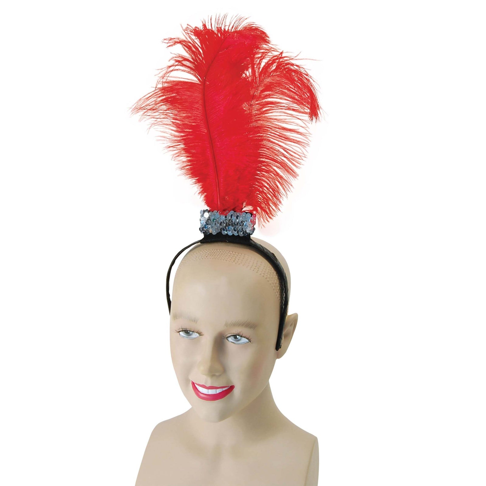 Womens Red Flapper Headband 3 Feathers Costume Accessories Female Halloween 1