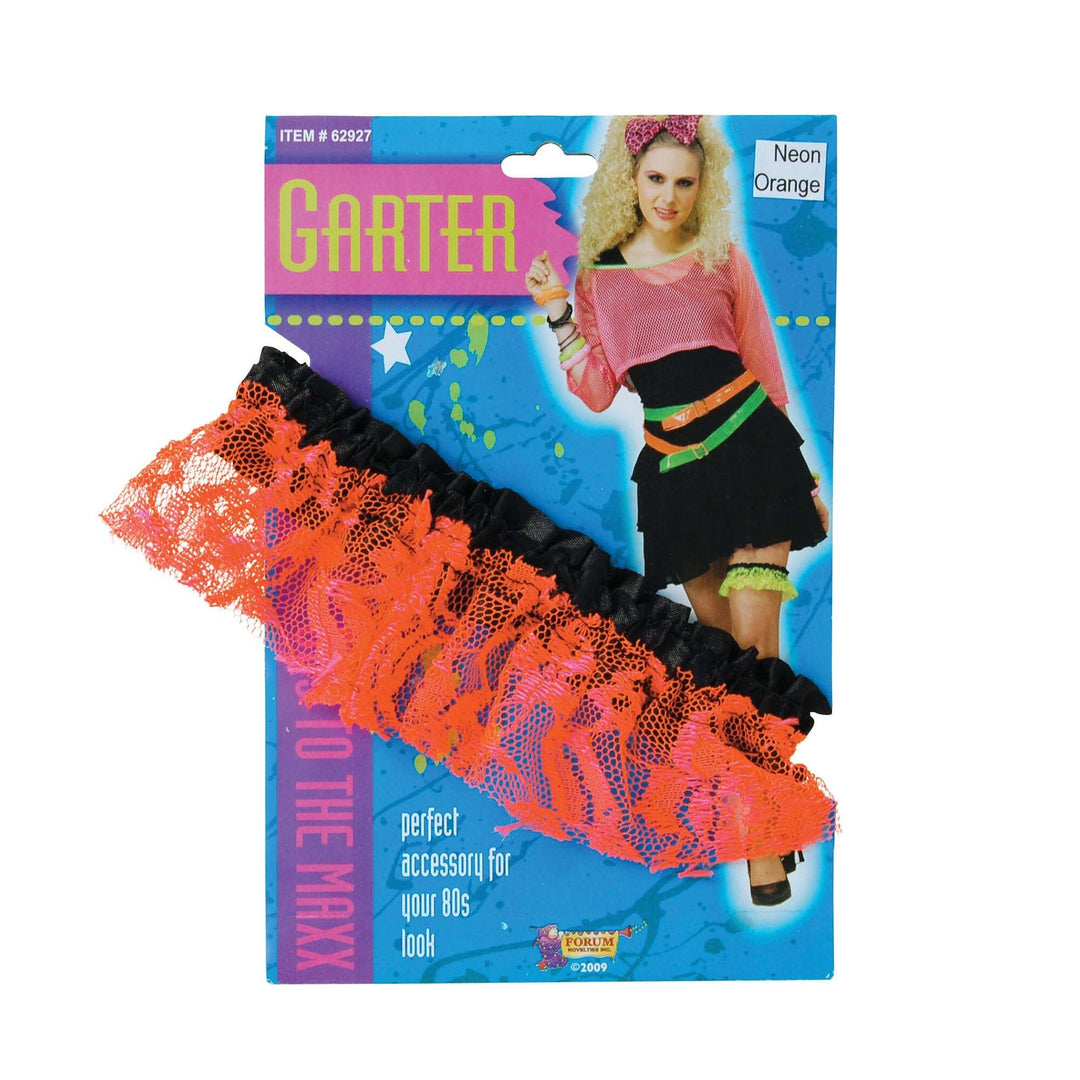 Womens 80s Neon Lace Garter Orange Costume Accessories Female Halloween 1