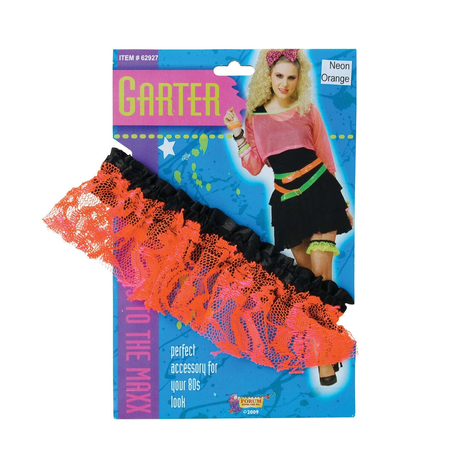 Womens 80s Neon Lace Garter Orange Costume Accessories Female Halloween 1