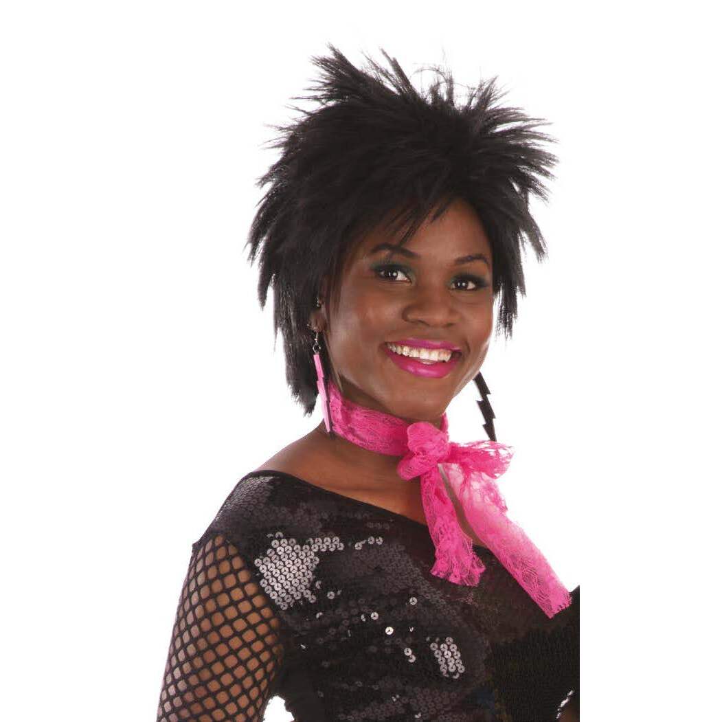 Pink 80s Neon Lace Scarf Costume Accessory 1
