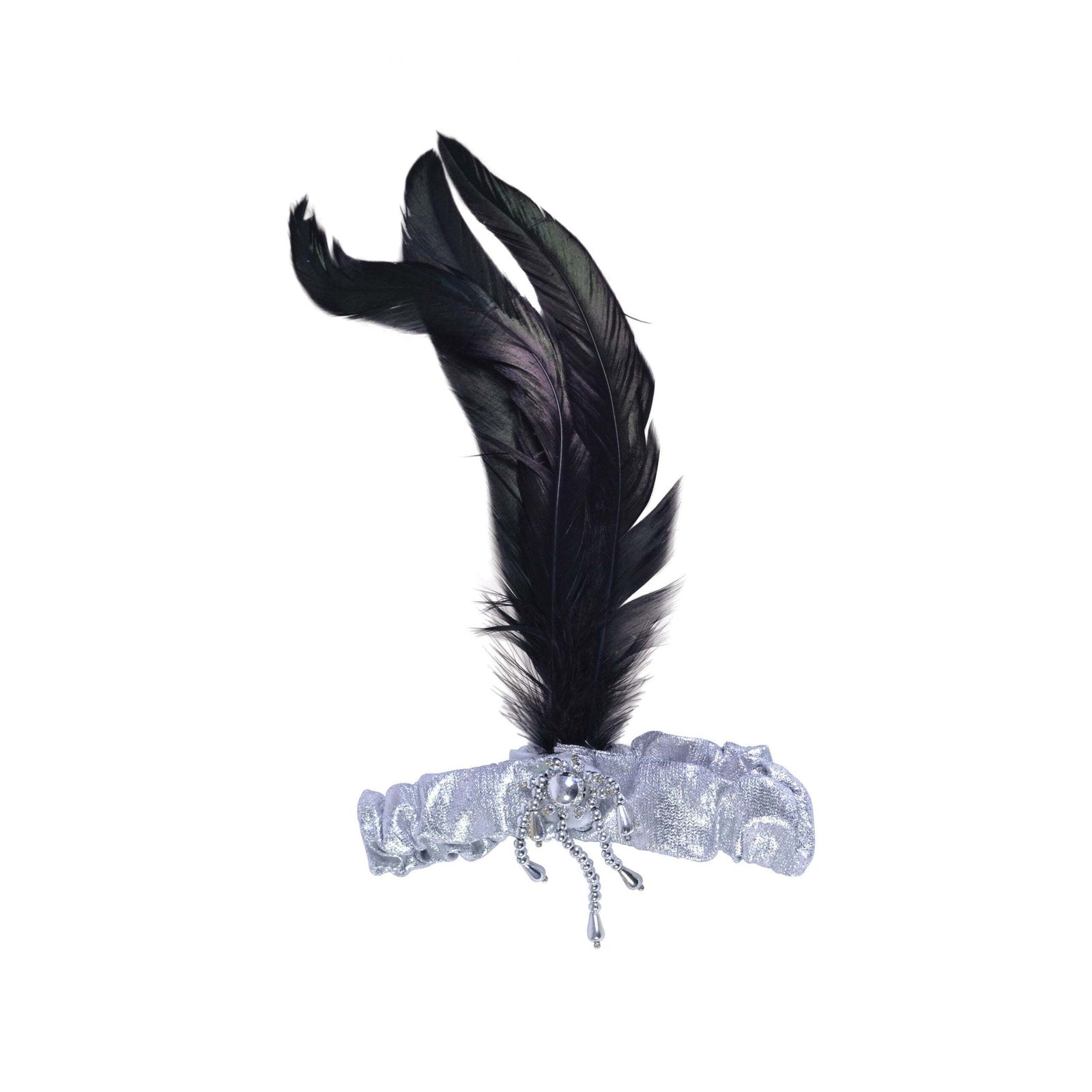Silver Headband with Black Feathers 1920s Costume Accessory 1