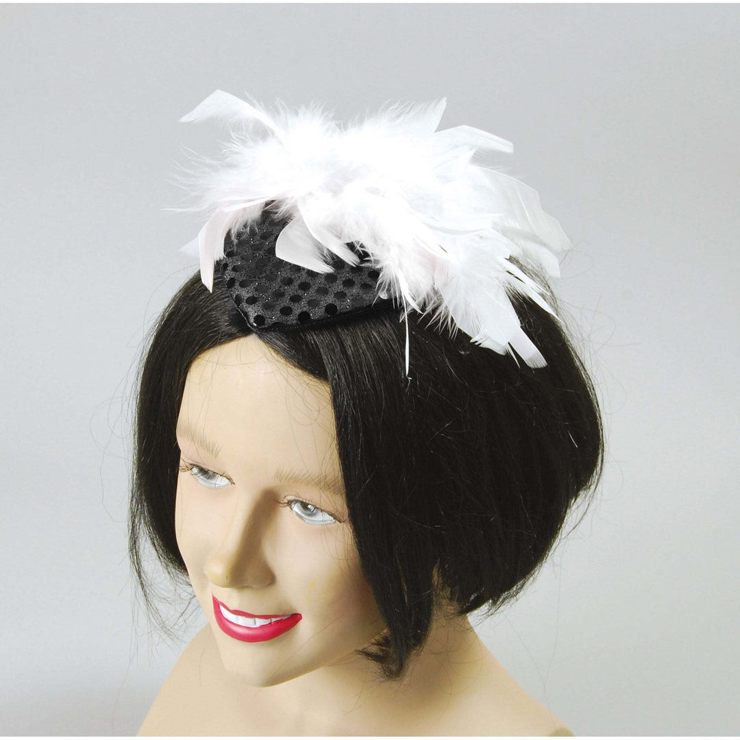 Black Sequin Hat with Feather Gangster Moll Costume Accessory 1