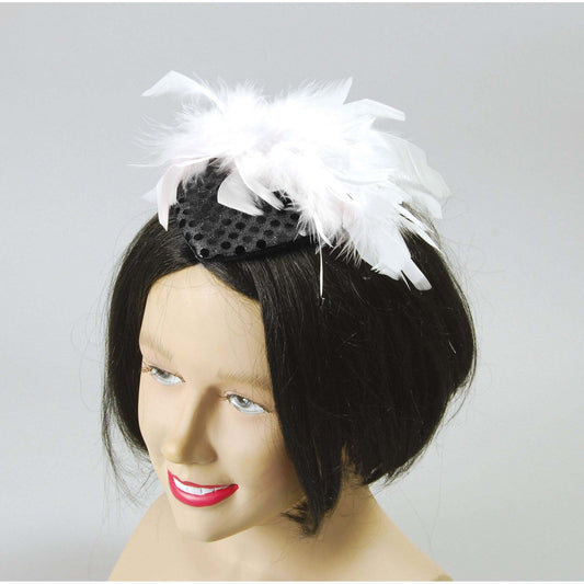 Black Sequin Hat with Feather Gangster Moll Costume Accessory 1