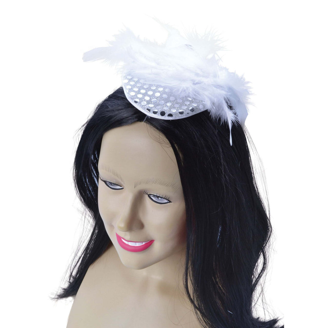 Silver Sequin Hat with Feather Gangster Moll Costume Accessory 1