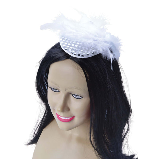 Silver Sequin Hat with Feather Gangster Moll Costume Accessory 1
