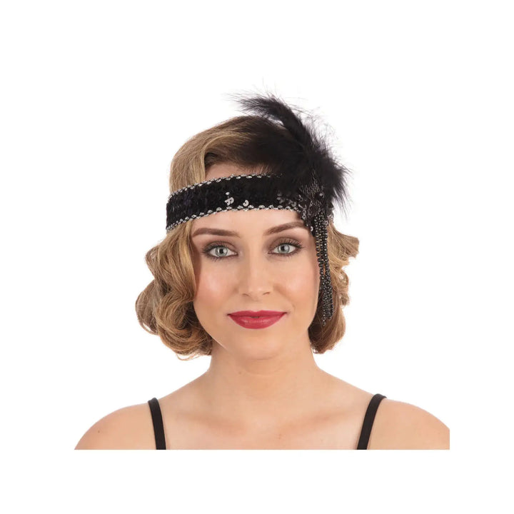 Flapper Headband Black Sequin 1920s Costume Accessory 1