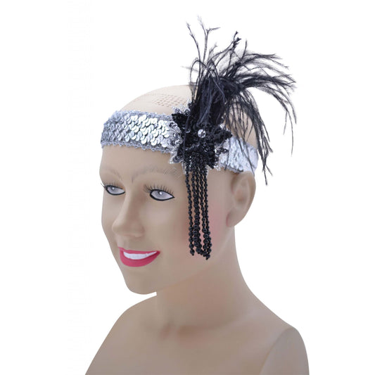 Womens Flapper Hband Silver Sequin Band Deluxe Costume Accessories Female Halloween 1