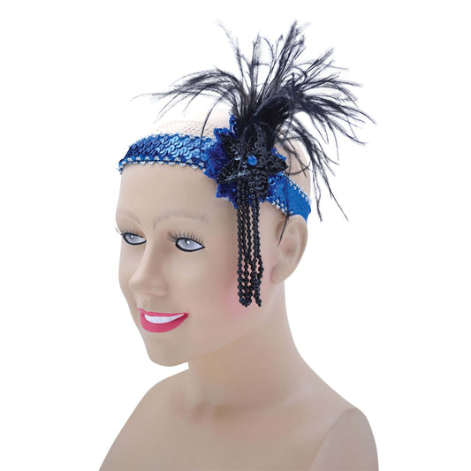 Womens Flapper Hband Blue Sequin Band Deluxe Costume Accessories Female Halloween 1
