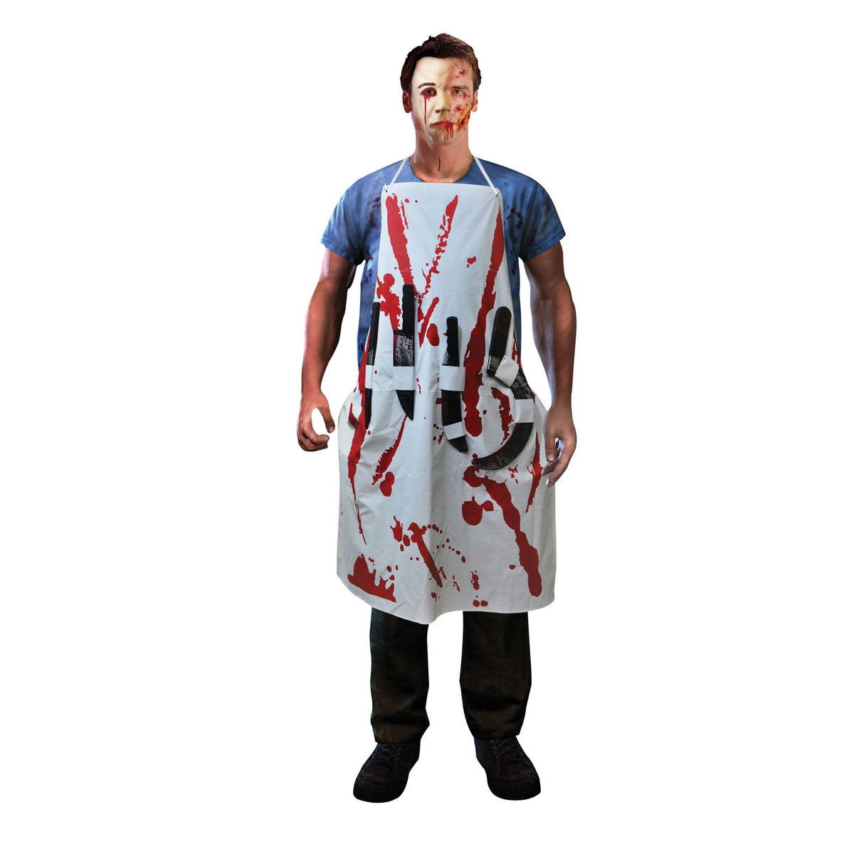 Mens Bleeding Apron With 4 Weapons Costume Accessories Male Halloween 1