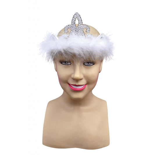 Womens Tiara Silver Plastic Marabou Costume Accessories Female Halloween 1