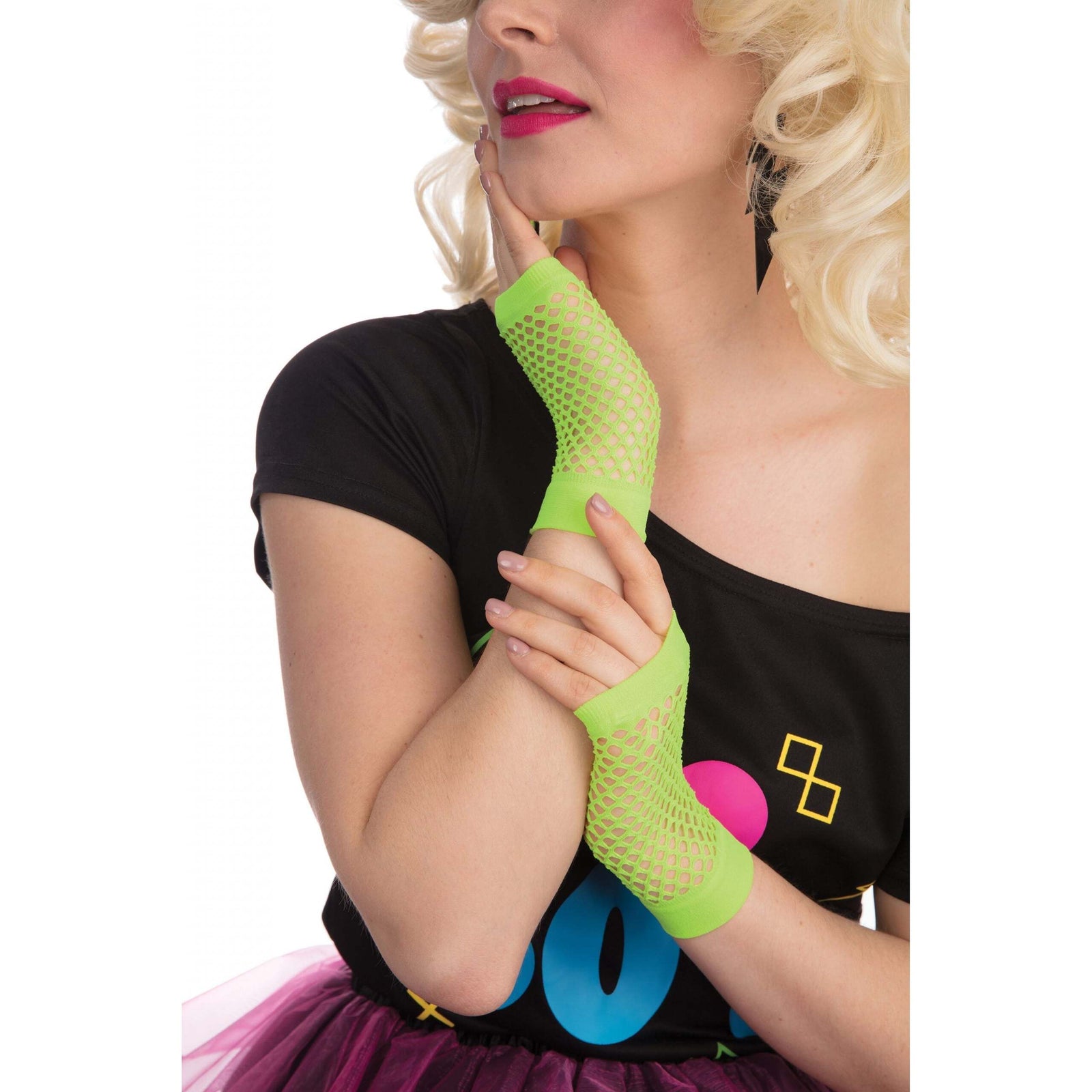 Fishnet Gloves Short Neon Green Costume Accessory 1