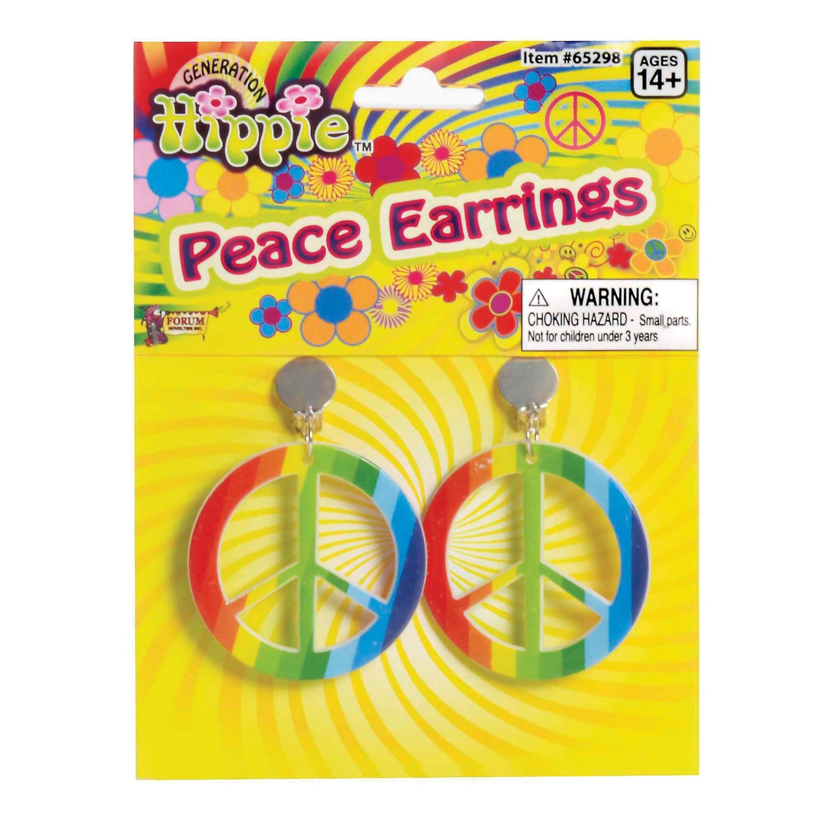 Rainbow Hippie Ear Rings Peace Costume Accessory 1