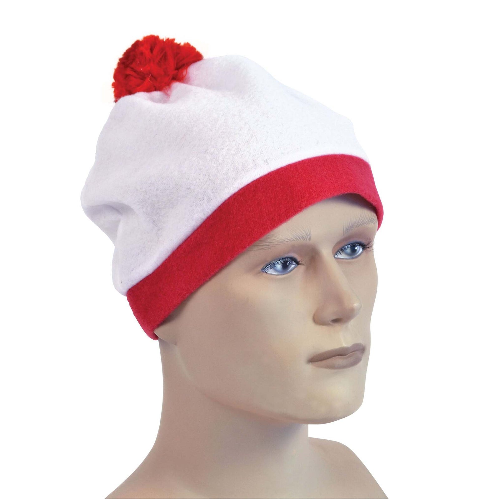 Bobble Hat White with Red Pom Pom 1