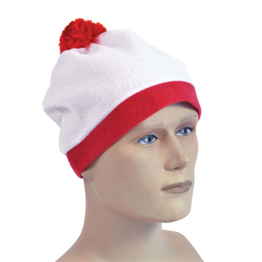 Bobble Hat White with Red Pom Pom 1
