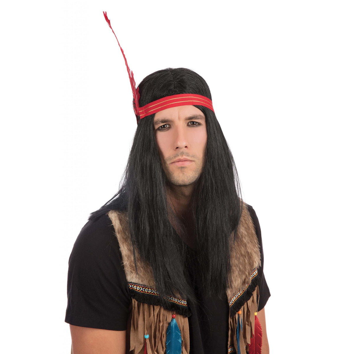 Native American Inspired Mens Indian Man Wig Wigs Male Halloween Costume 1