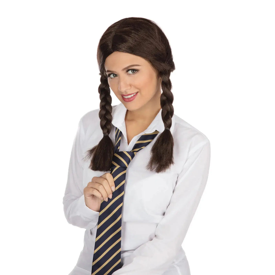 Brown Schoolgirl Wig Ladies Plaits 1