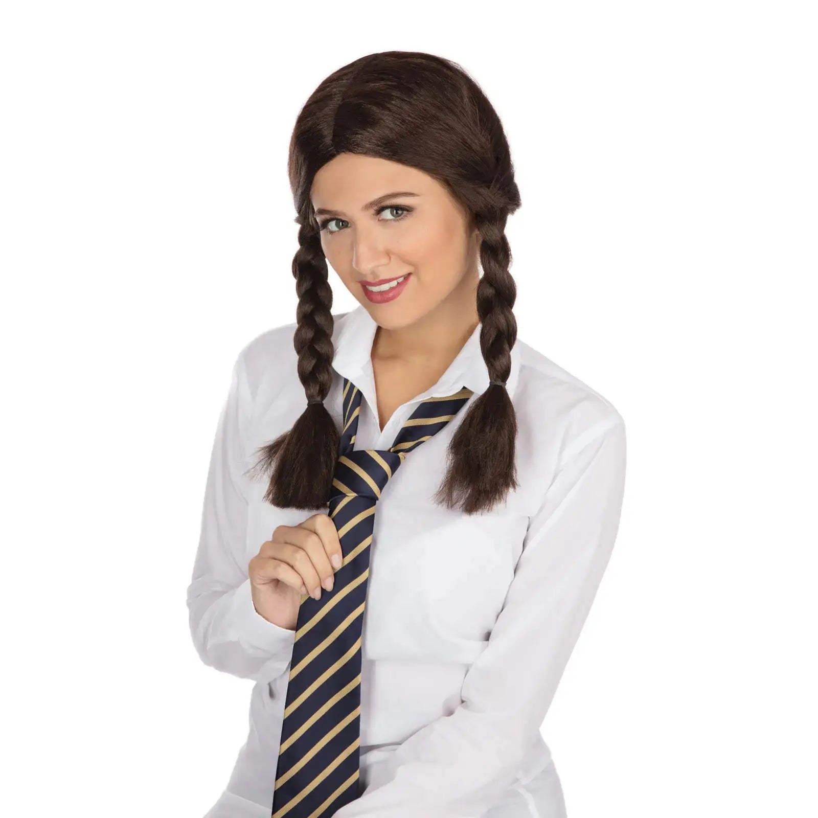 Brown Schoolgirl Wig Ladies Plaits 1