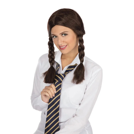 Brown Schoolgirl Wig Ladies Plaits 1