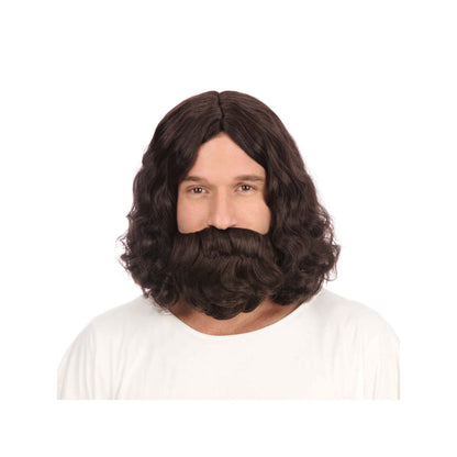 Jesus Wig & Beard Set Hippy Brown Hair 1