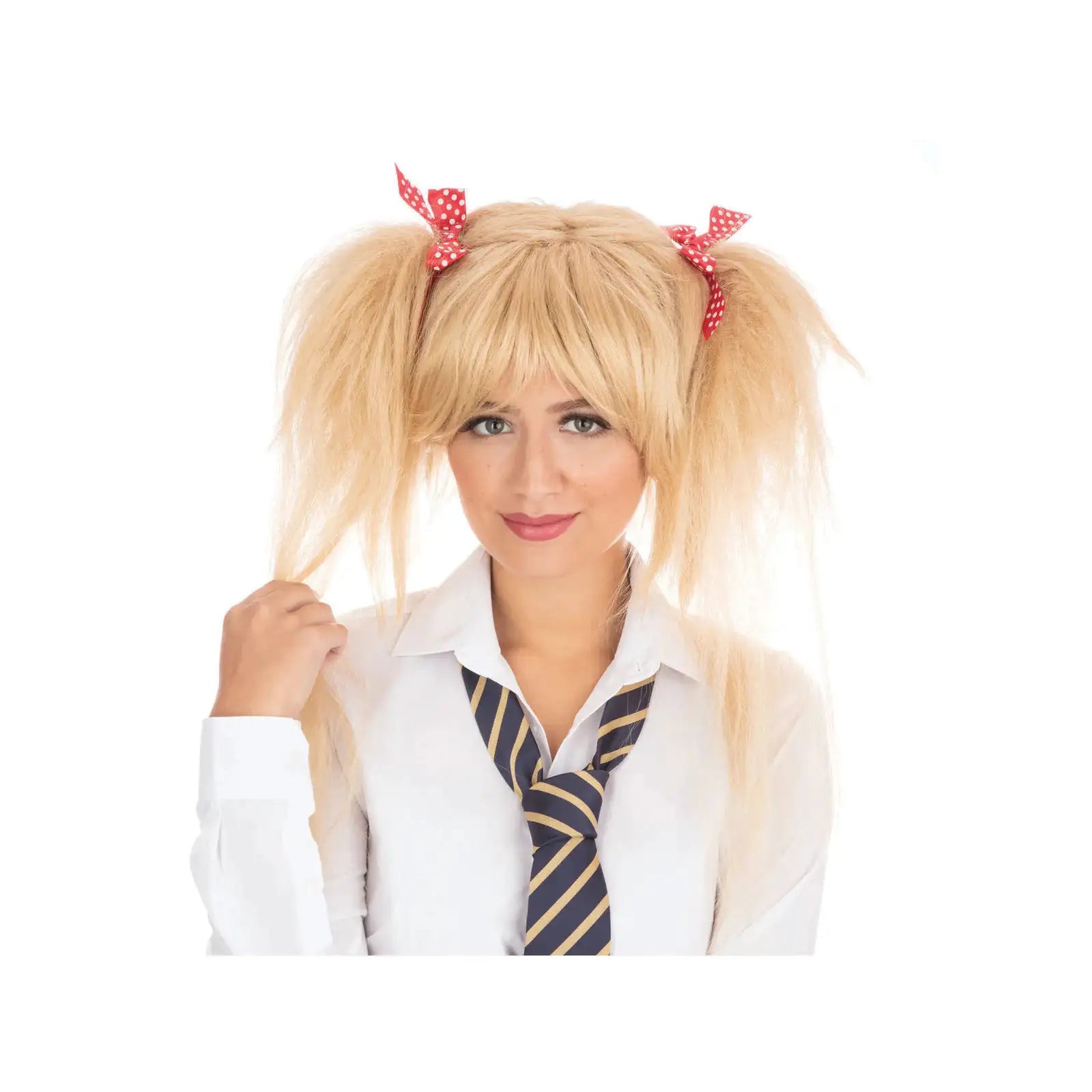 Schoolgirl Wig Blonde Red Bows 1